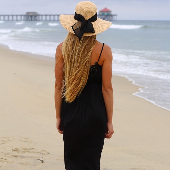 Woven Straw Sun Hat with Black Bow - Picture 2 of 5